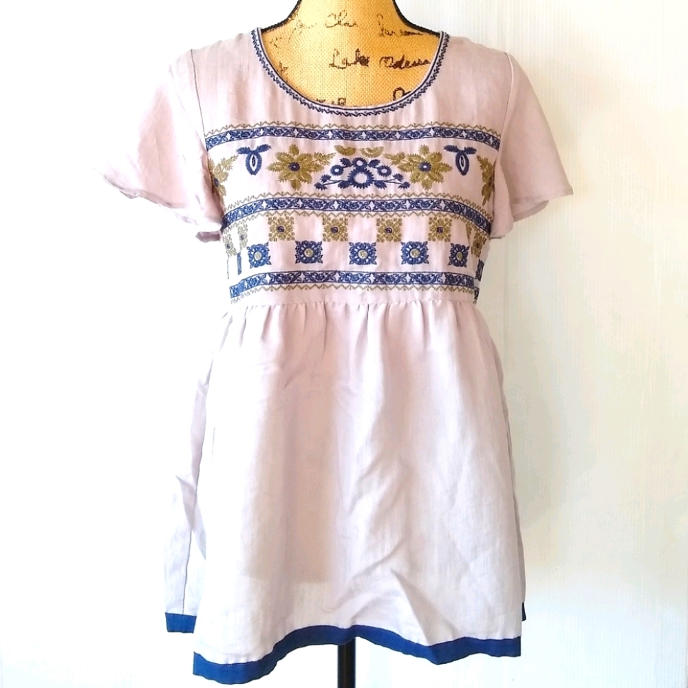 POLOGRAM embroidered babydoll blouse